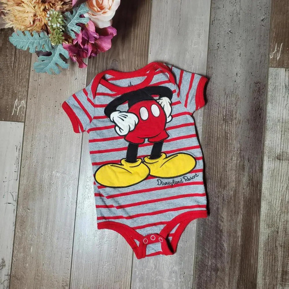 Disneyland Resort Striped Mickey Mouse Baby Bodysuit Size 12m NWOT - Picture 1 of 11